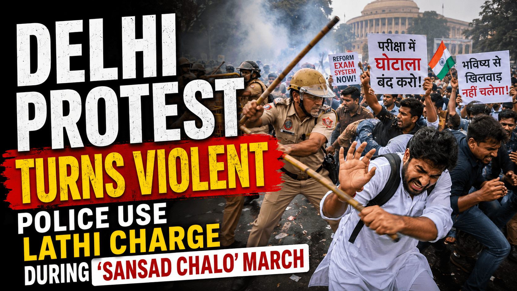 Delhi Protest Turns Violent as Police Use Lathi Charge During image