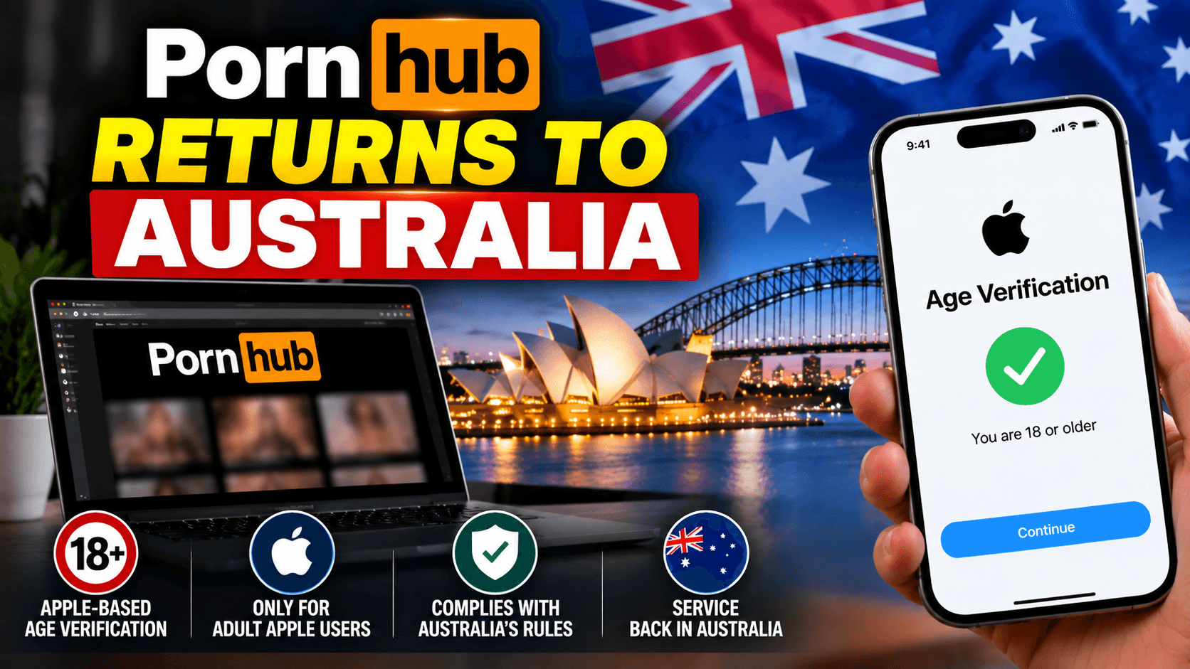 Pornhub Returns to Australia After Adopting Apple-Based Age Verification