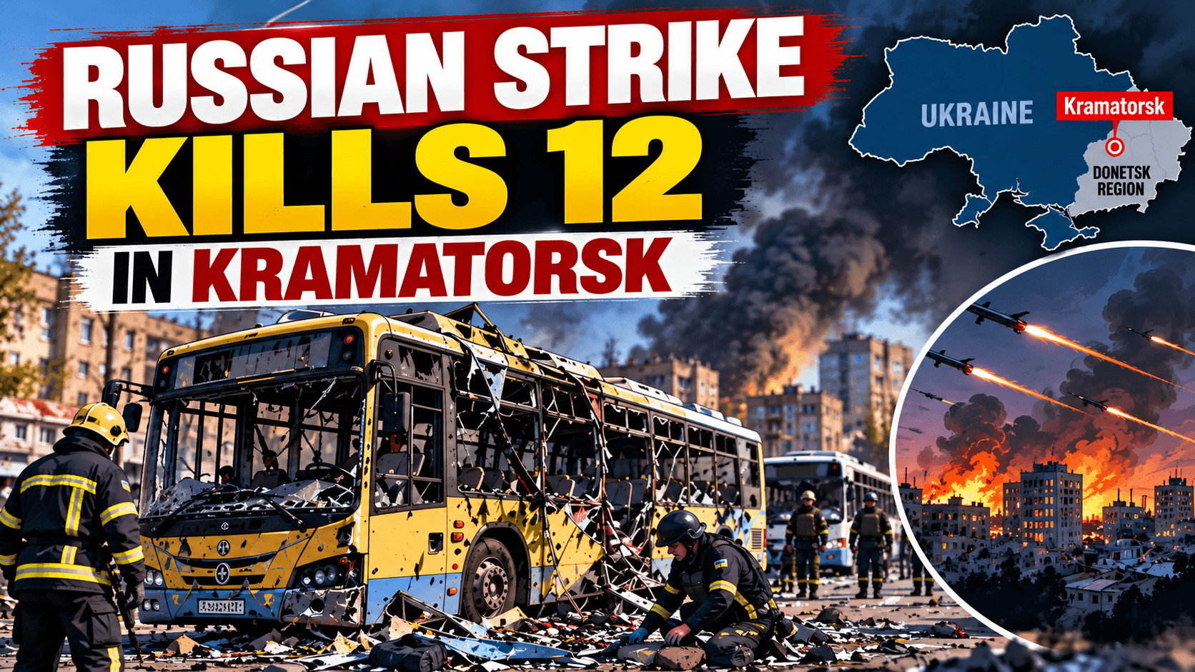 Russian Strike on Buses Kills 12 in Kramatorsk as Deadly Attacks