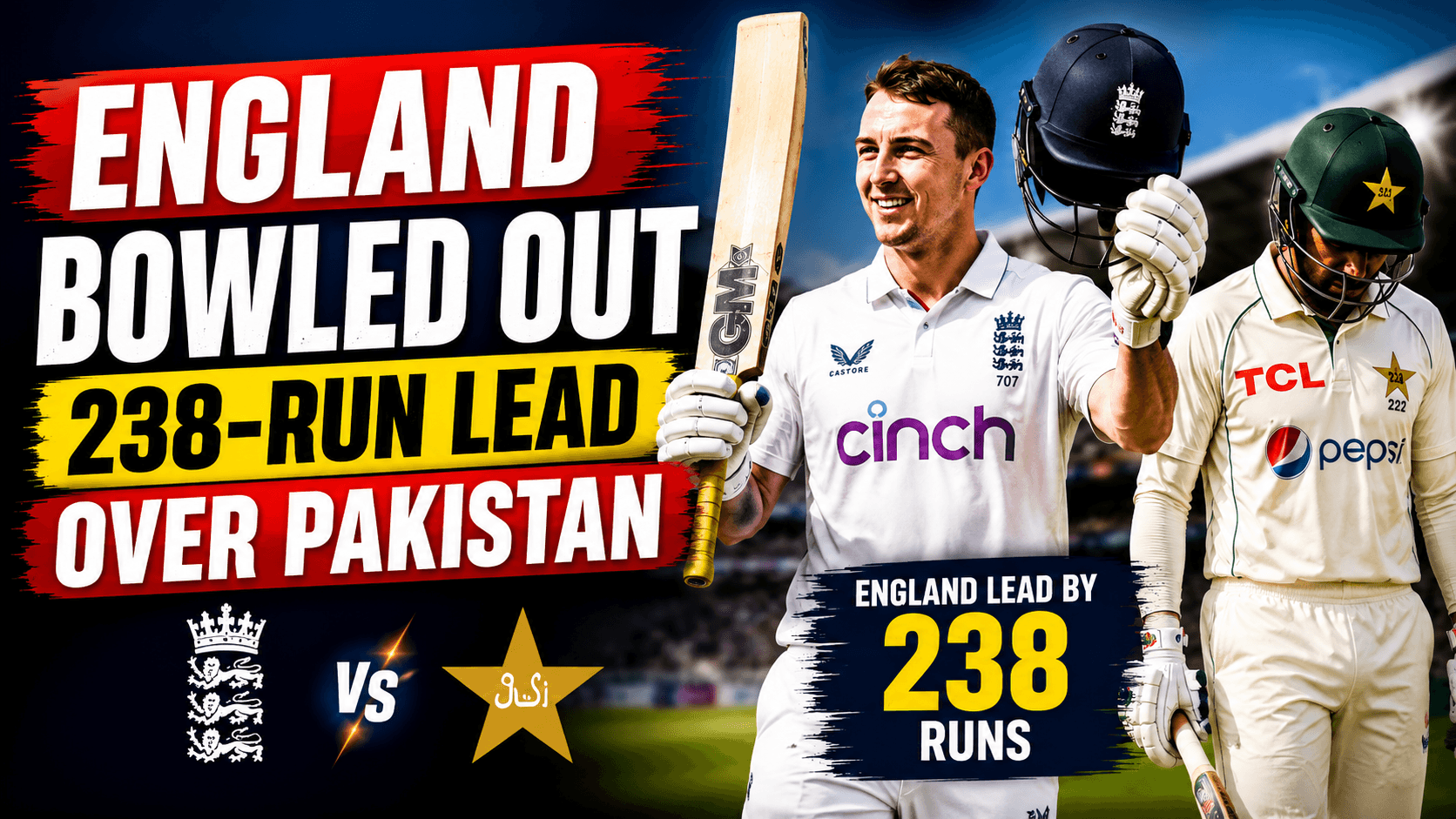 England Bowled Out After Taking 238-Run First-Innings Lead Over Pakistan