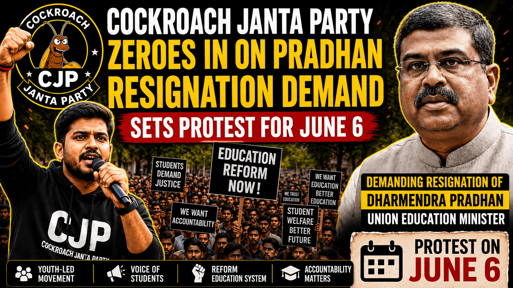 Cockroach Janta Party Zeroes In on Pradhan Resignation Demand, Sets Protest image