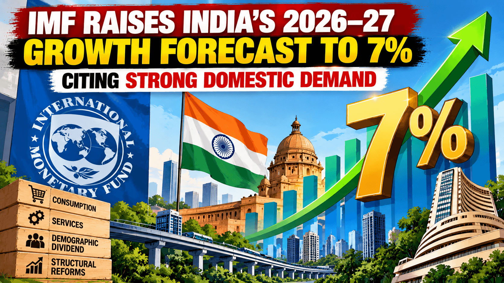 IMF Raises India’s 2026–27 Growth Forecast to 7%, Citing Strong Domestic Demand