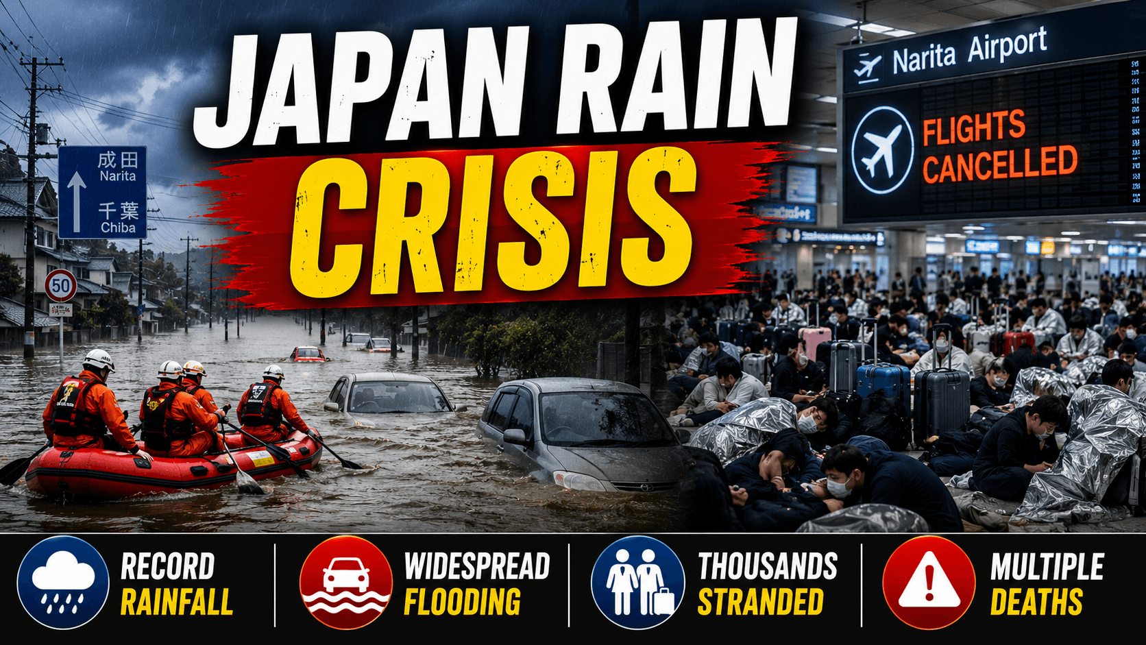 Record Downpours Flood Chiba and Strand Thousands at Narita Airport