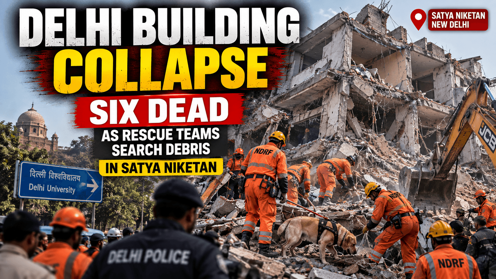 Delhi Building Collapse: Six Dead as Rescue Teams Search Debris in Satya Niketan image