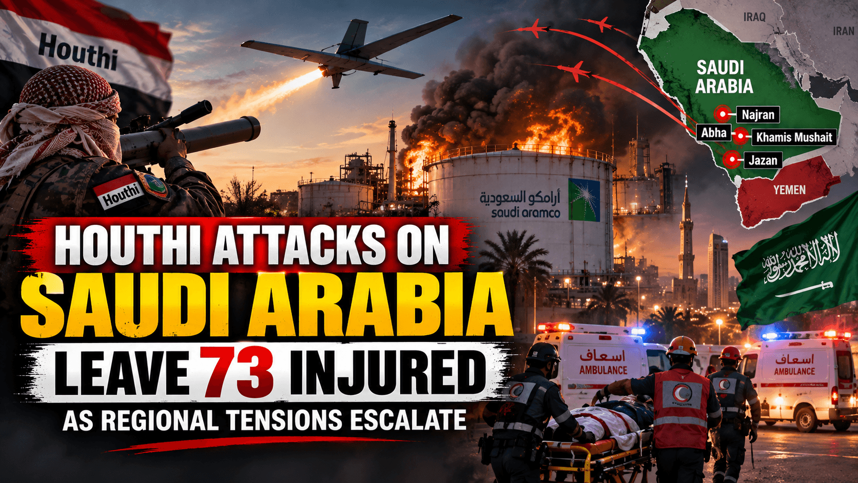 Houthi Attacks on Saudi Arabia Leave 73 Injured as Regional Tensions Escalate image