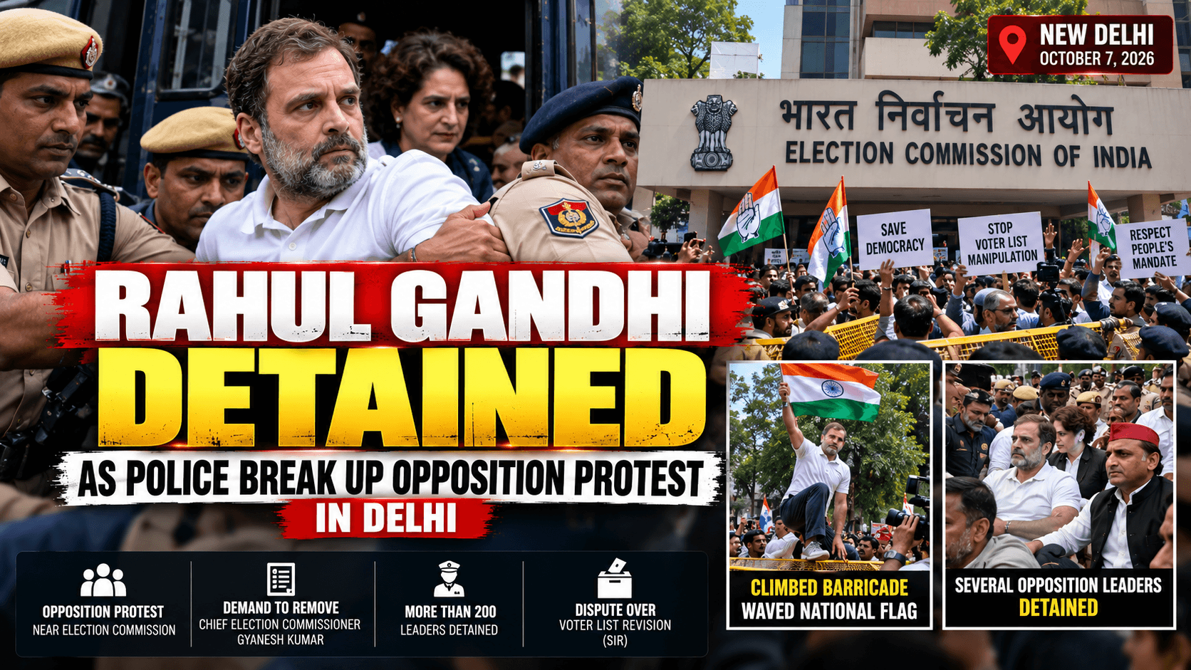 Rahul Gandhi Detained as Police Break Up Opposition Protest in Delhi
